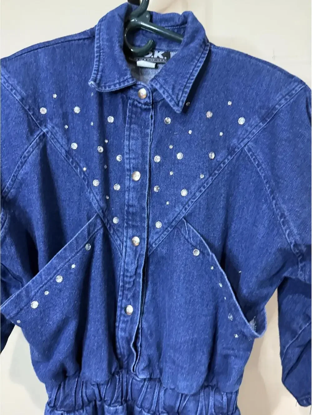 80s 90s Women's Blue Denim Dress with Studded Detail